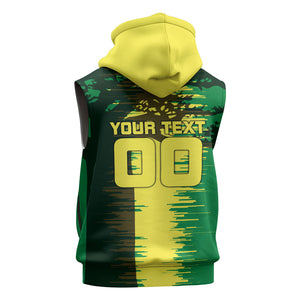 Personalized Senegal Football Lion Sleeveless Zip Hoodie Fierce Roaring Lion Soccer Art With Senegal Flag