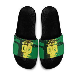 Personalized Senegal Football Lion Slide Sandals Fierce Roaring Lion Soccer Art With Senegal Flag