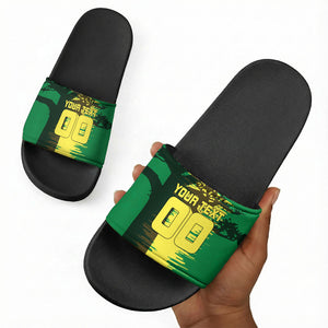 Personalized Senegal Football Lion Slide Sandals Fierce Roaring Lion Soccer Art With Senegal Flag
