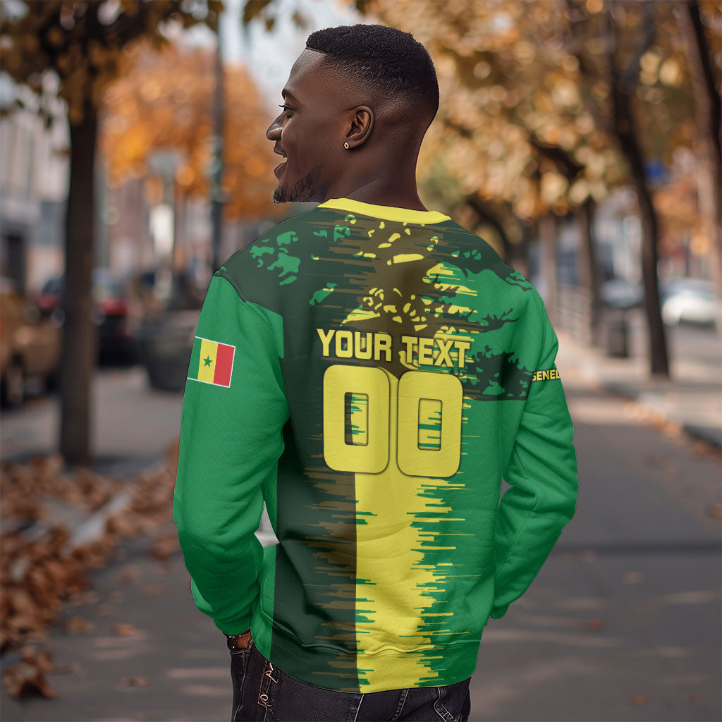 Personalized Senegal Football Lion Sweatshirt Fierce Roaring Lion Soccer Art With Senegal Flag