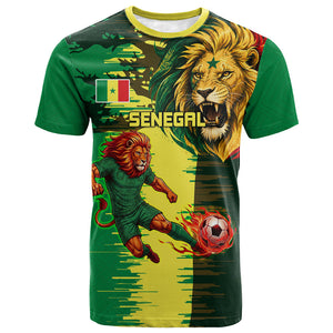 Personalized Senegal Football Lion T shirt Fierce Roaring Lion Soccer Art With Senegal Flag