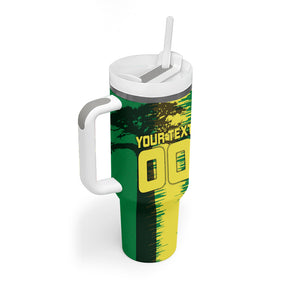 Personalized Senegal Football Lion Tumbler With Handle Fierce Roaring Lion Soccer Art With Senegal Flag