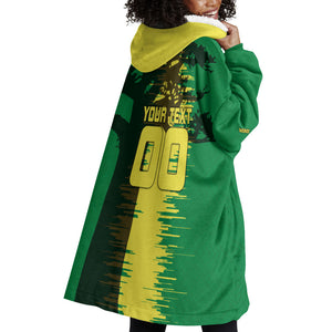 Personalized Senegal Football Lion Wearable Blanket Hoodie Fierce Roaring Lion Soccer Art With Senegal Flag