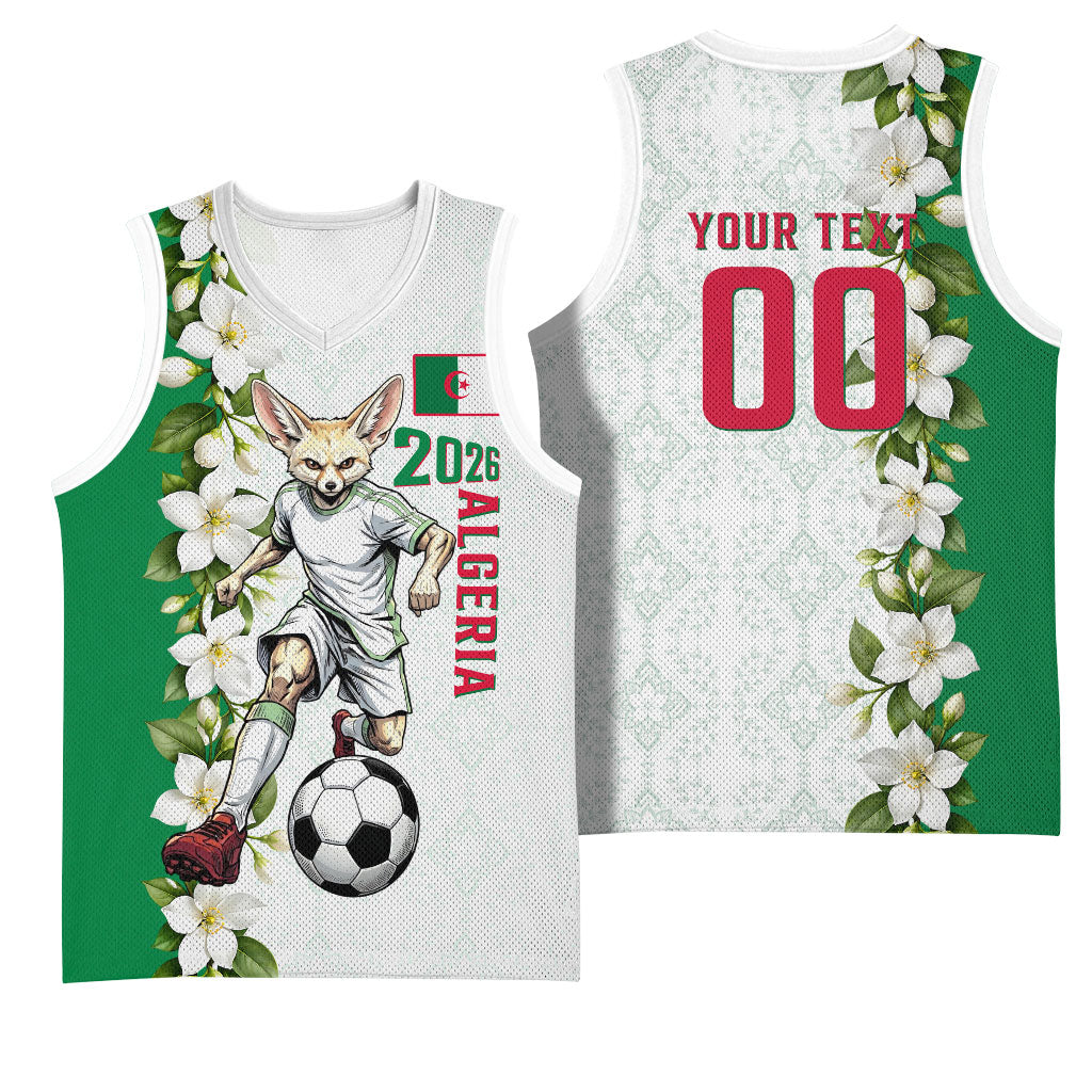 Personalized Algeria Football Desert Fox Basketball Jersey Desert Fox Mascot Soccer Art With Floral Jasmine And Flag