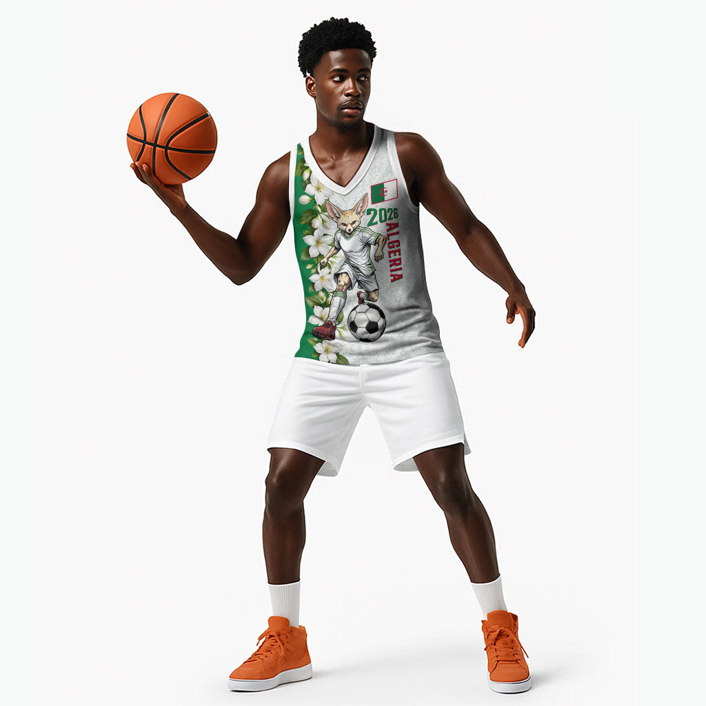 Personalized Algeria Football Desert Fox Basketball Jersey Desert Fox Mascot Soccer Art With Floral Jasmine And Flag