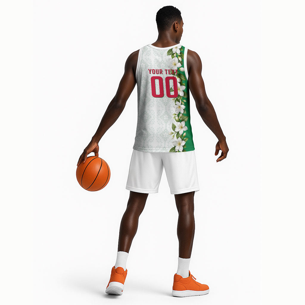 Personalized Algeria Football Desert Fox Basketball Jersey Desert Fox Mascot Soccer Art With Floral Jasmine And Flag