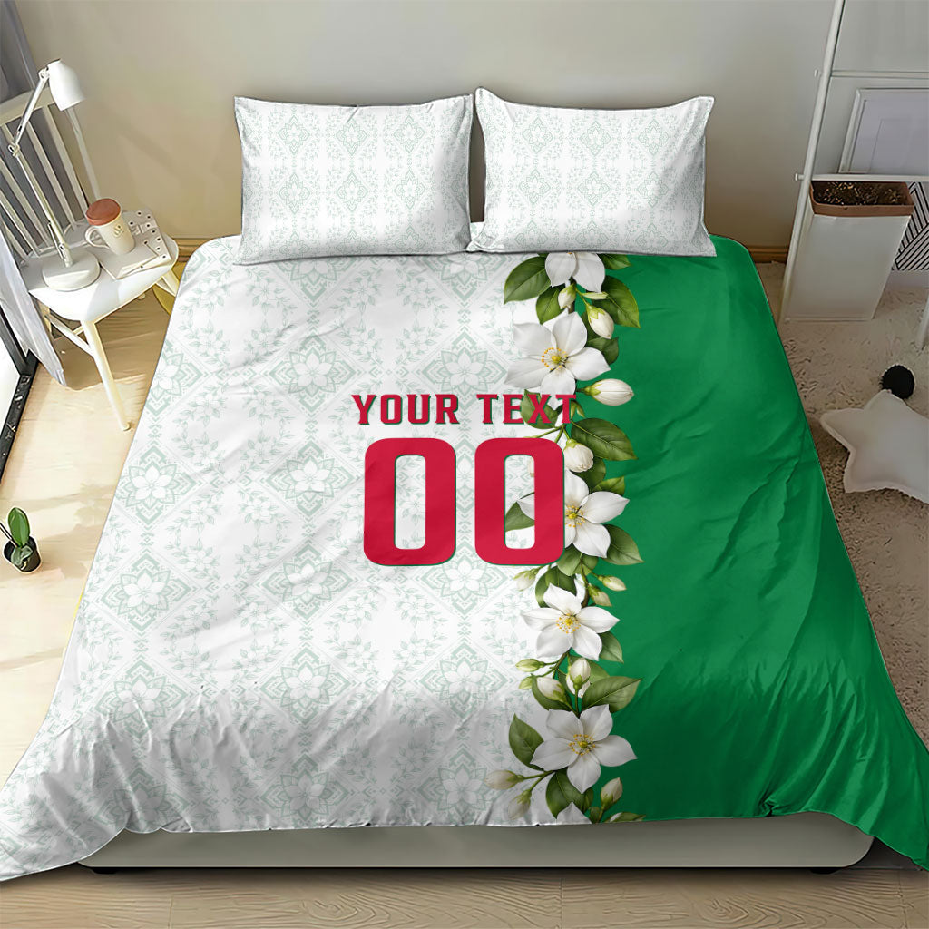 Personalized Algeria Football Desert Fox Bedding Set Desert Fox Mascot Soccer Art With Floral Jasmine And Flag