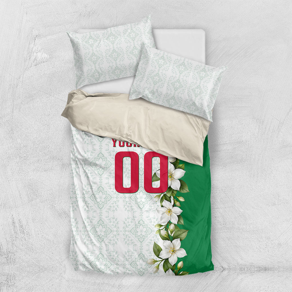 Personalized Algeria Football Desert Fox Bedding Set Desert Fox Mascot Soccer Art With Floral Jasmine And Flag