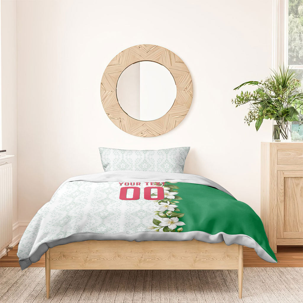 Personalized Algeria Football Desert Fox Bedding Set Desert Fox Mascot Soccer Art With Floral Jasmine And Flag