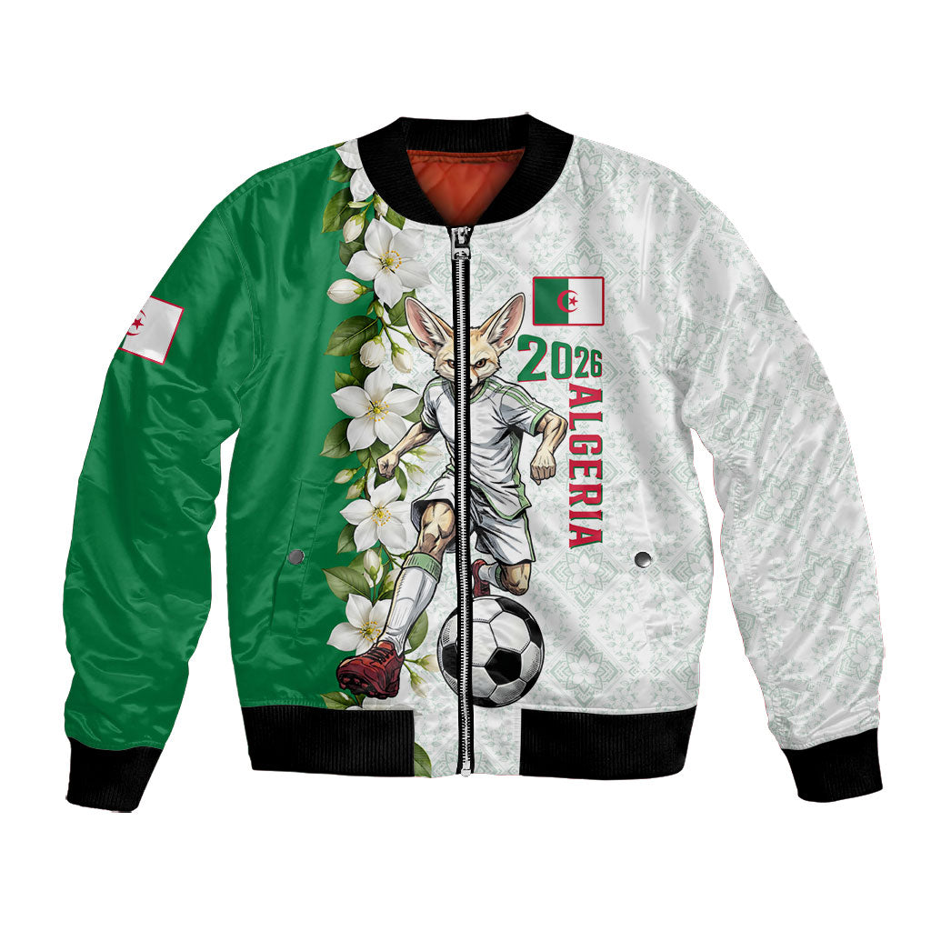 Personalized Algeria Football Desert Fox Bomber Jacket Desert Fox Mascot Soccer Art With Floral Jasmine And Flag