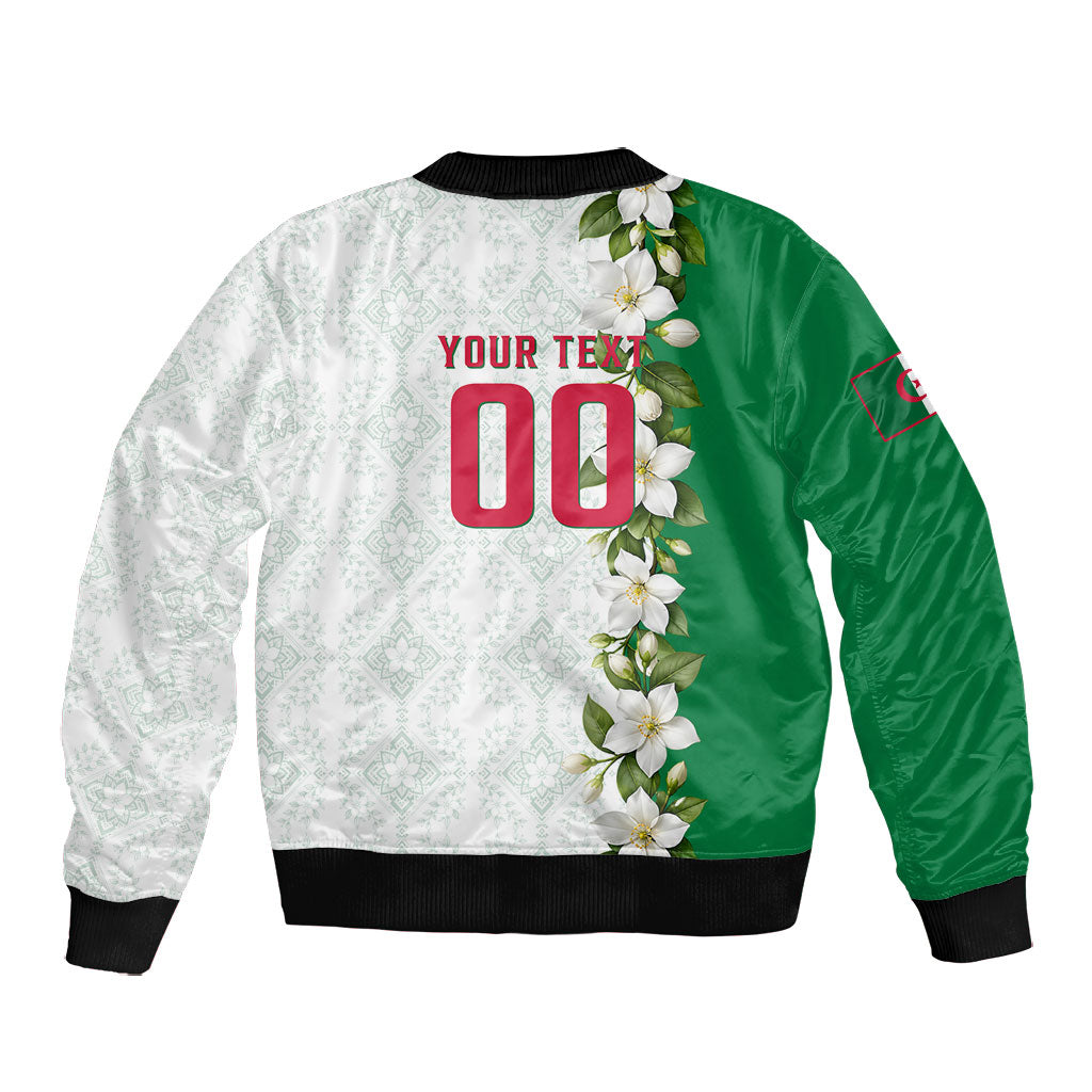 Personalized Algeria Football Desert Fox Bomber Jacket Desert Fox Mascot Soccer Art With Floral Jasmine And Flag