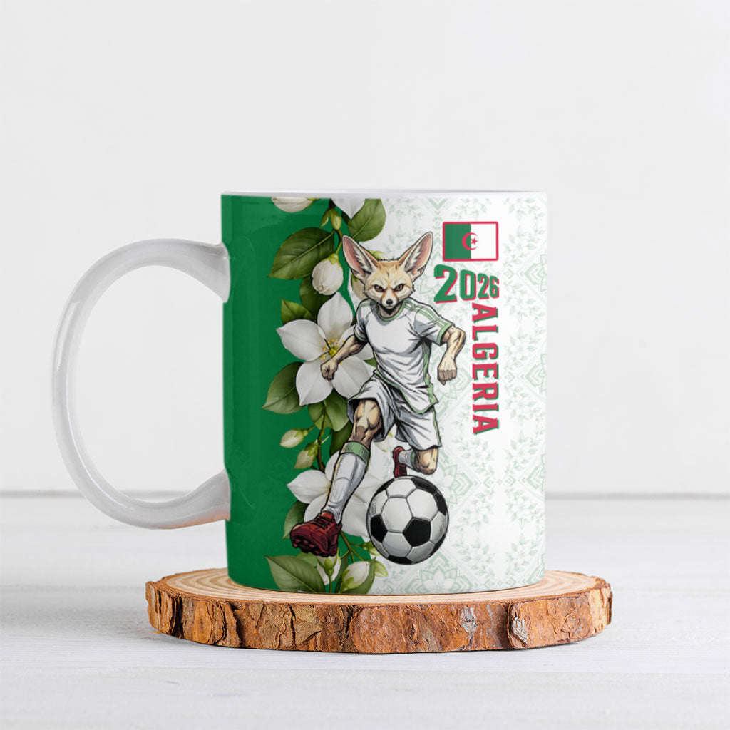 Personalized Algeria Football Desert Fox Ceramic Mug Desert Fox Mascot Soccer Art With Floral Jasmine And Flag
