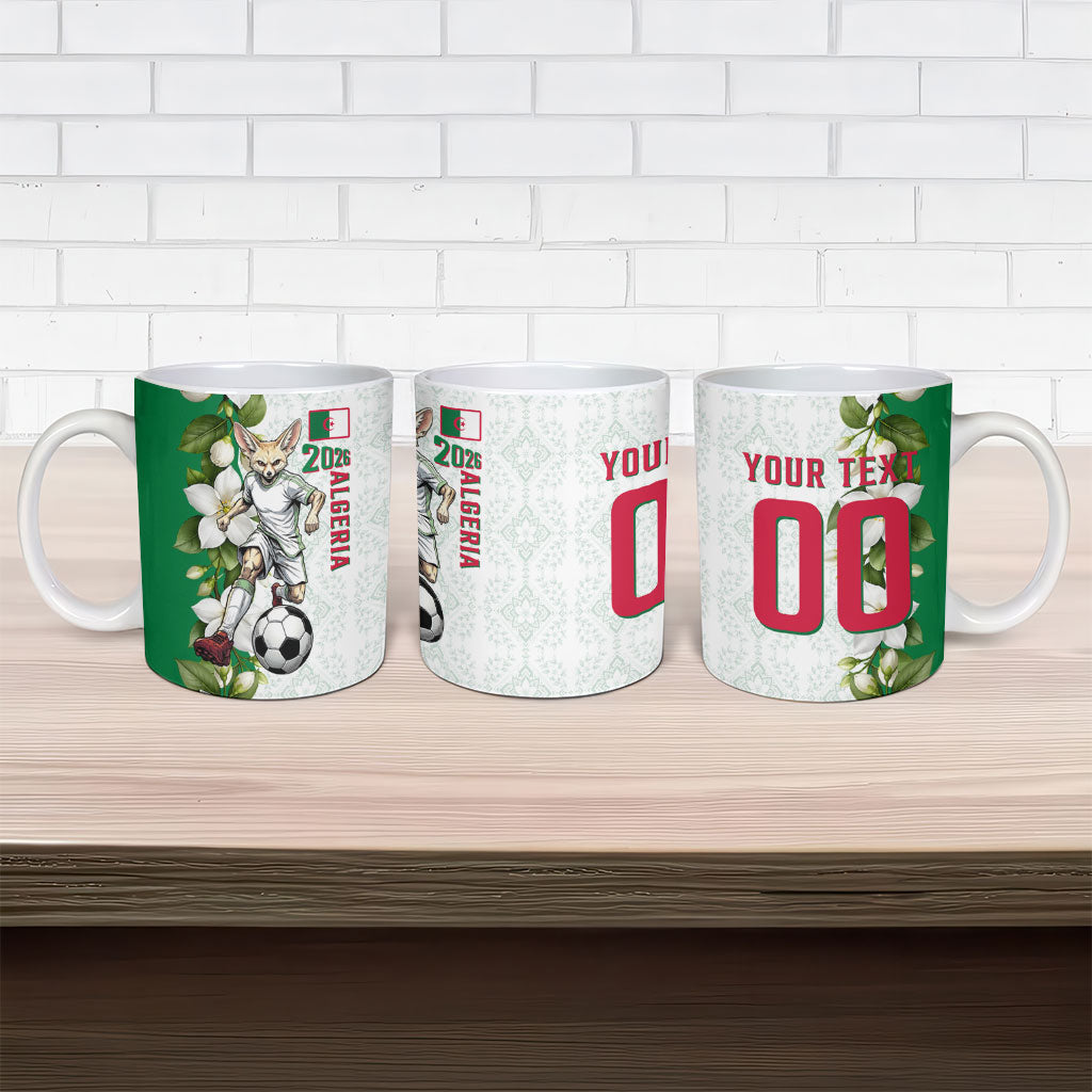 Personalized Algeria Football Desert Fox Ceramic Mug Desert Fox Mascot Soccer Art With Floral Jasmine And Flag