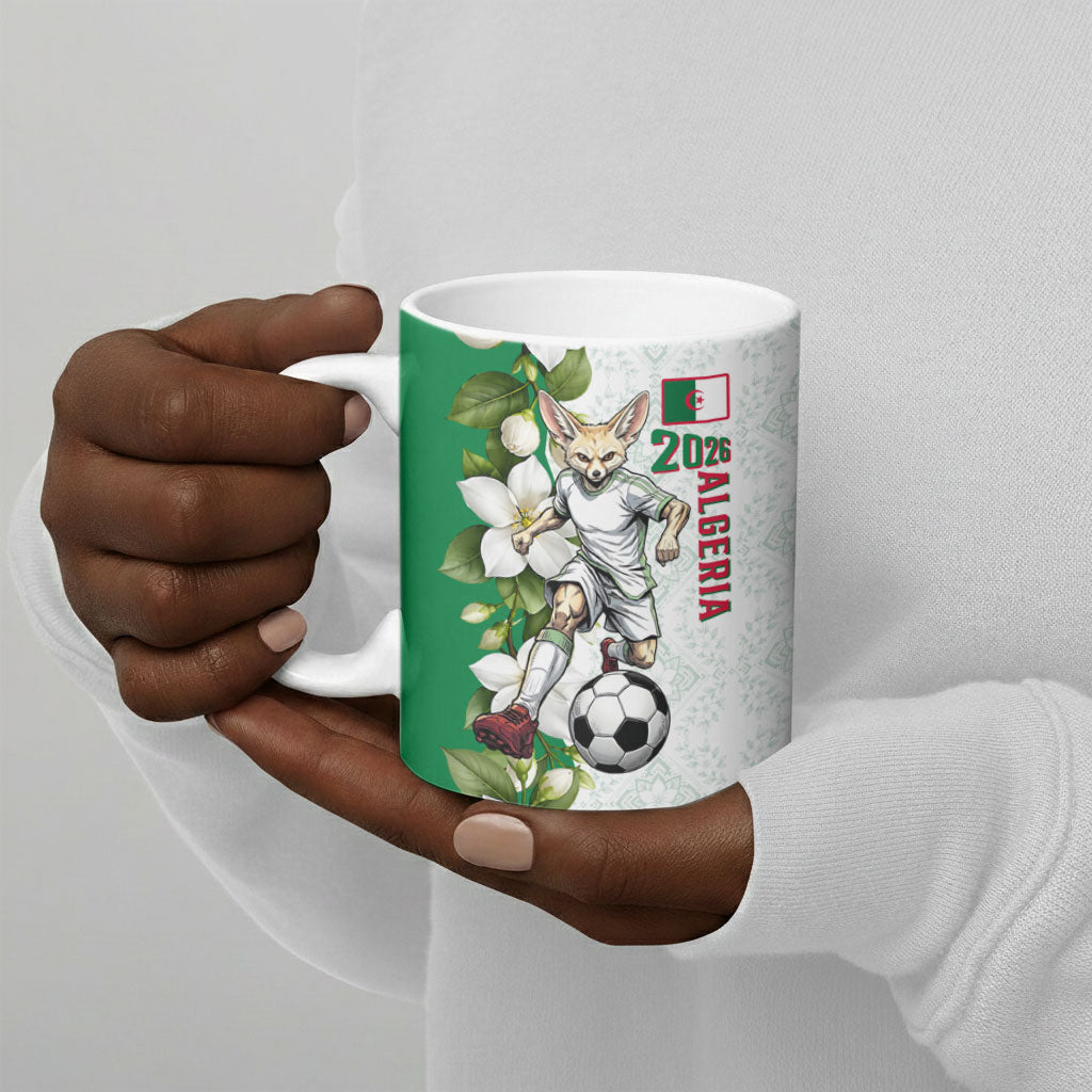 Personalized Algeria Football Desert Fox Ceramic Mug Desert Fox Mascot Soccer Art With Floral Jasmine And Flag