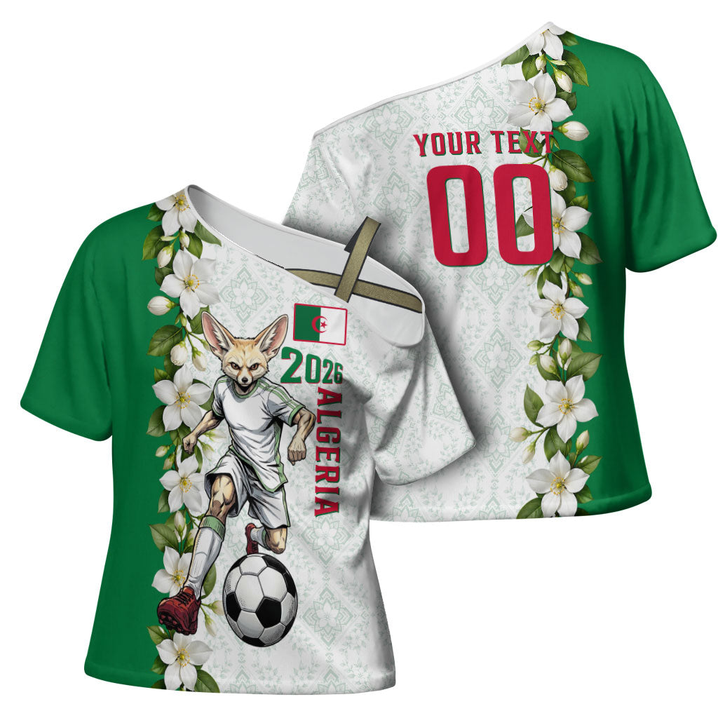 Personalized Algeria Football Desert Fox Cross Shoulder Shirt Desert Fox Mascot Soccer Art With Floral Jasmine And Flag