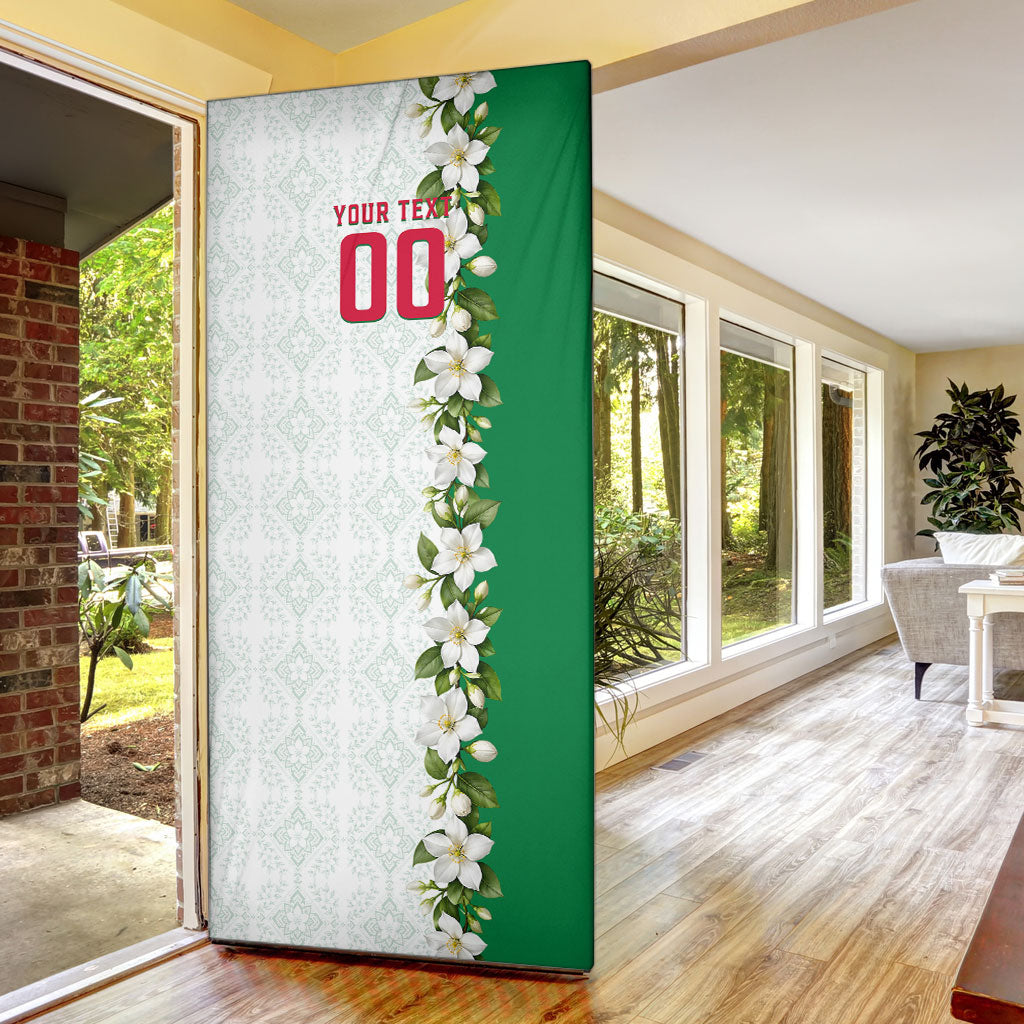 Personalized Algeria Football Desert Fox Door Cover Desert Fox Mascot Soccer Art With Floral Jasmine And Flag