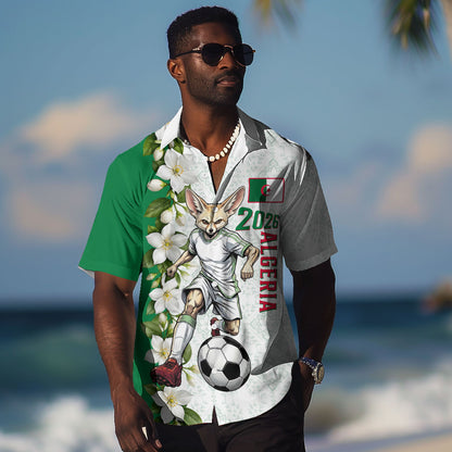 Personalized Algeria Football Desert Fox Hawaiian Shirt Desert Fox Mascot Soccer Art With Floral Jasmine And Flag