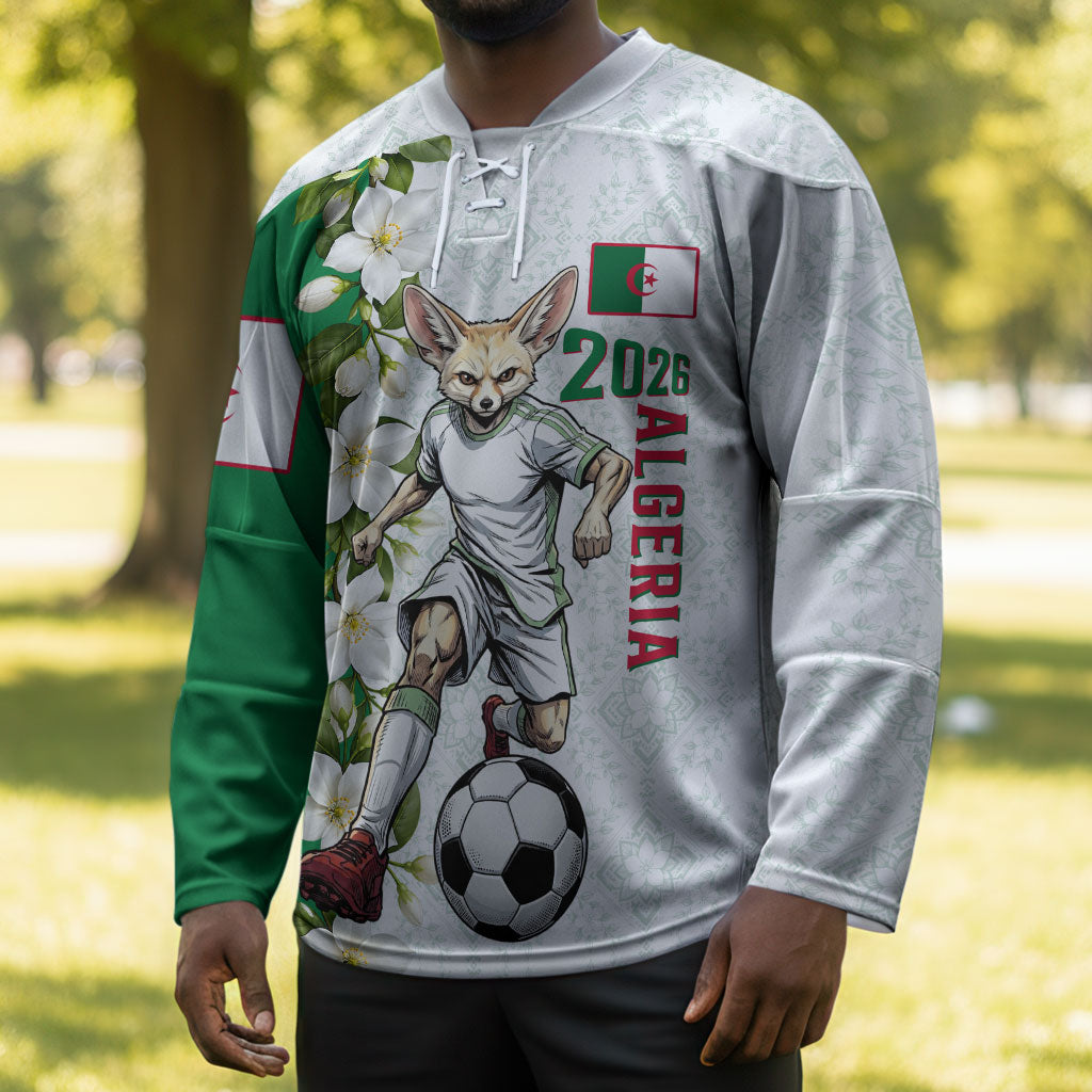 Personalized Algeria Football Desert Fox Hockey Jersey Desert Fox Mascot Soccer Art With Floral Jasmine And Flag