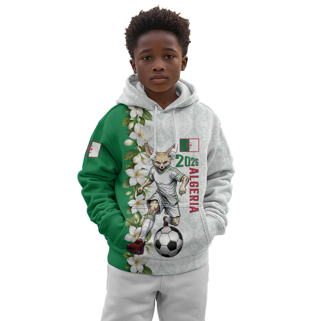 Personalized Algeria Football Desert Fox Kid Hoodie Desert Fox Mascot Soccer Art With Floral Jasmine And Flag