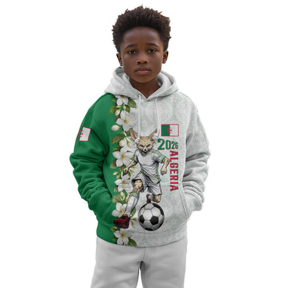 Personalized Algeria Football Desert Fox Kid Hoodie Desert Fox Mascot Soccer Art With Floral Jasmine And Flag