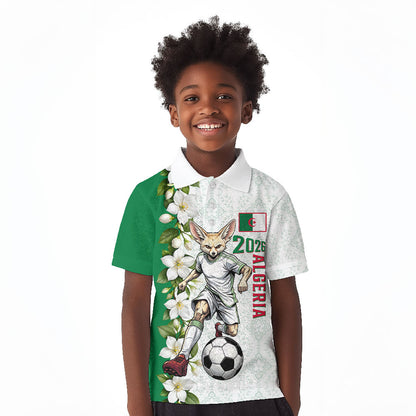 Personalized Algeria Football Desert Fox Kid Polo Shirt Desert Fox Mascot Soccer Art With Floral Jasmine And Flag