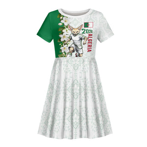 Personalized Algeria Football Desert Fox Kid Short Sleeve Dress Desert Fox Mascot Soccer Art With Floral Jasmine And Flag