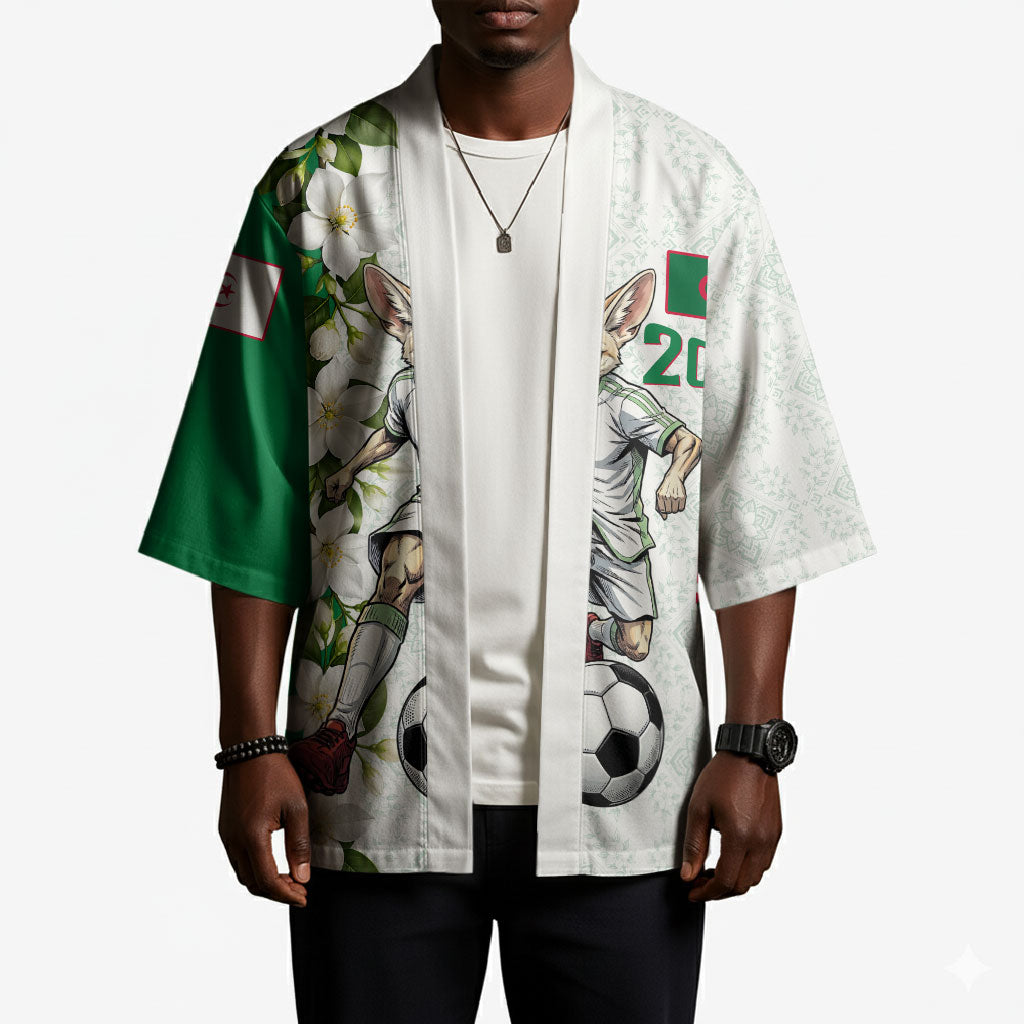 Personalized Algeria Football Desert Fox Kimono Desert Fox Mascot Soccer Art With Floral Jasmine And Flag