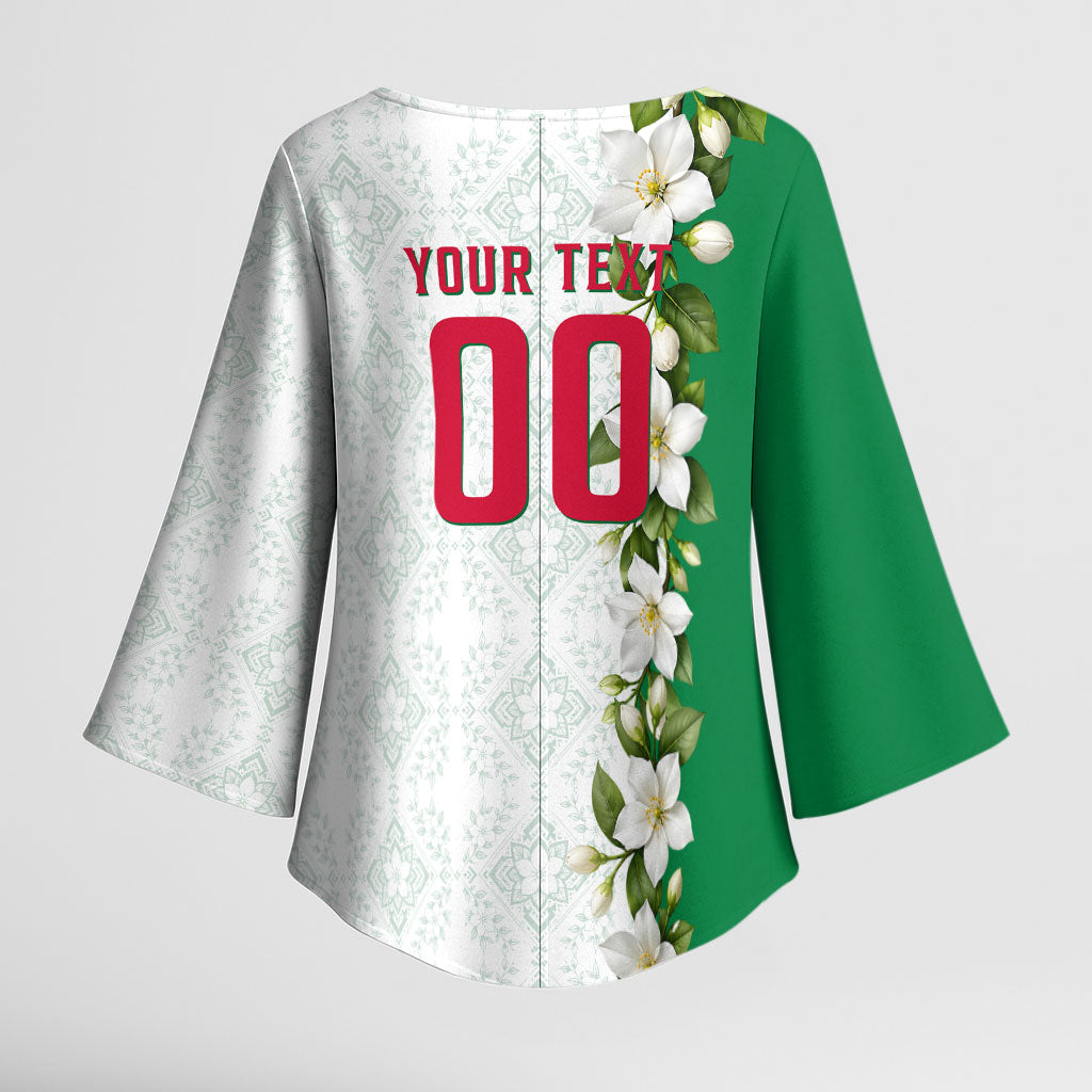 Personalized Algeria Football Desert Fox Kimono Sleeve Blouse Desert Fox Mascot Soccer Art With Floral Jasmine And Flag