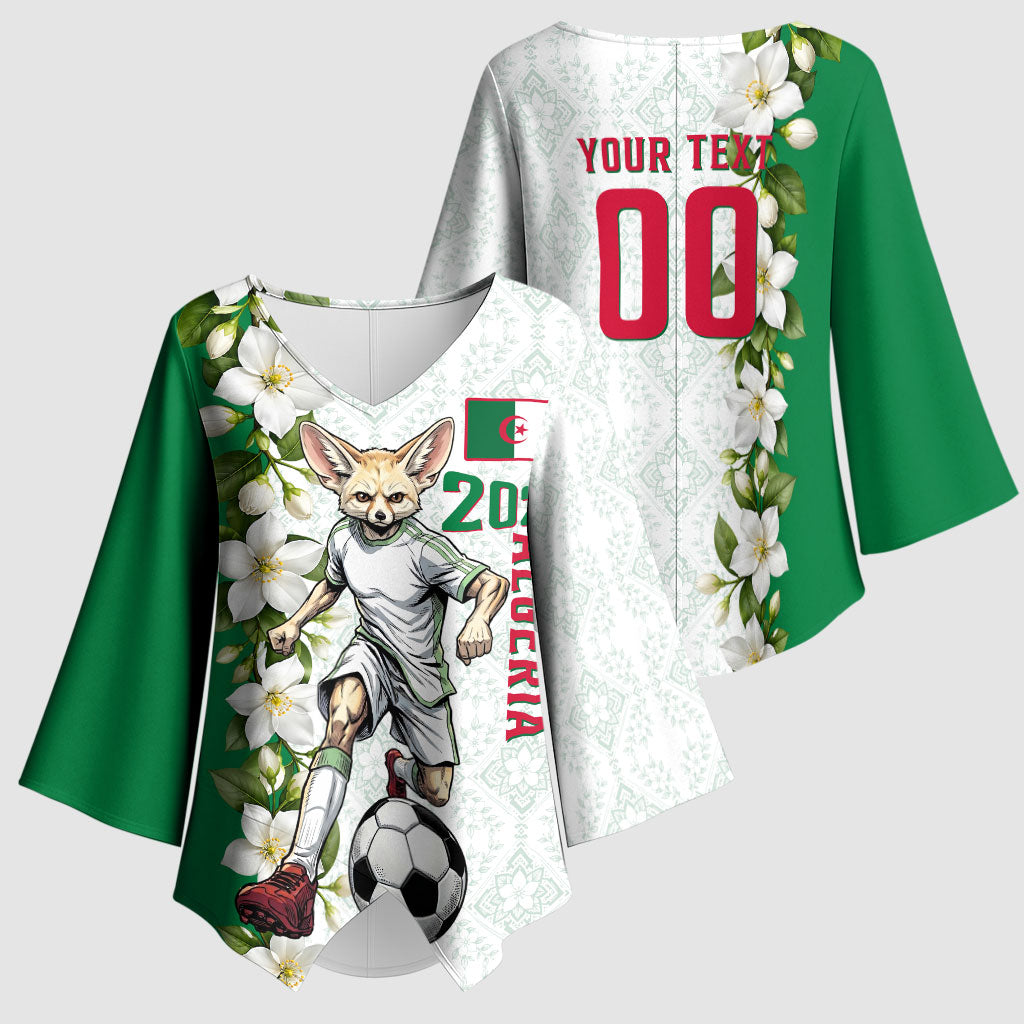 Personalized Algeria Football Desert Fox Kimono Sleeve Blouse Desert Fox Mascot Soccer Art With Floral Jasmine And Flag