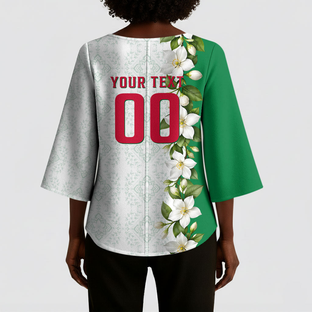 Personalized Algeria Football Desert Fox Kimono Sleeve Blouse Desert Fox Mascot Soccer Art With Floral Jasmine And Flag