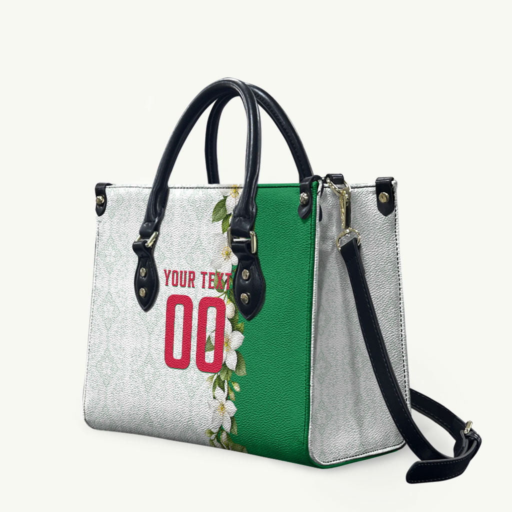 Personalized Algeria Football Desert Fox Leather Bag Desert Fox Mascot Soccer Art With Floral Jasmine And Flag
