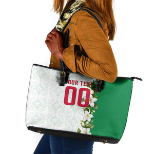 Personalized Algeria Football Desert Fox Leather Tote Bag Desert Fox Mascot Soccer Art With Floral Jasmine And Flag