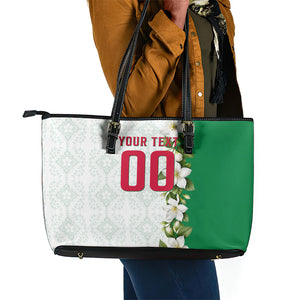 Personalized Algeria Football Desert Fox Leather Tote Bag Desert Fox Mascot Soccer Art With Floral Jasmine And Flag
