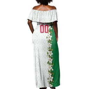 Personalized Algeria Football Desert Fox Off Shoulder Maxi Dress Desert Fox Mascot Soccer Art With Floral Jasmine And Flag