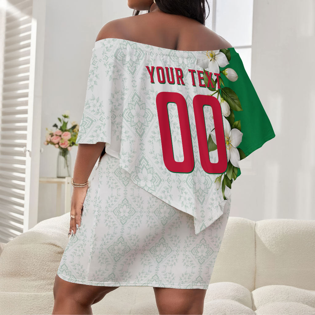 Personalized Algeria Football Desert Fox Off Shoulder Short Dress Desert Fox Mascot Soccer Art With Floral Jasmine And Flag