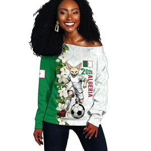 Personalized Algeria Football Desert Fox Off Shoulder Sweater Desert Fox Mascot Soccer Art With Floral Jasmine And Flag