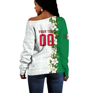 Personalized Algeria Football Desert Fox Off Shoulder Sweater Desert Fox Mascot Soccer Art With Floral Jasmine And Flag