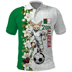 Personalized Algeria Football Desert Fox Polo Shirt Desert Fox Mascot Soccer Art With Floral Jasmine And Flag