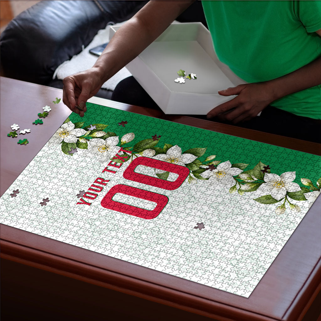 Personalized Algeria Football Desert Fox Puzzle Desert Fox Mascot Soccer Art With Floral Jasmine And Flag