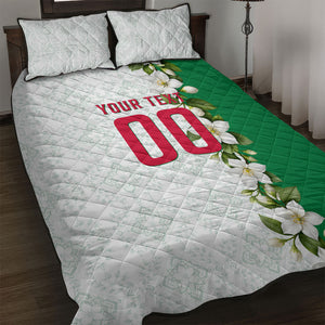 Personalized Algeria Football Desert Fox Quilt Bed Set Desert Fox Mascot Soccer Art With Floral Jasmine And Flag
