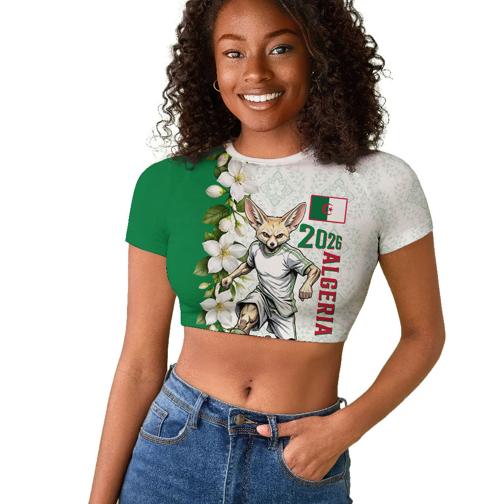 Personalized Algeria Football Desert Fox Raglan Cropped T shirt Desert Fox Mascot Soccer Art With Floral Jasmine And Flag