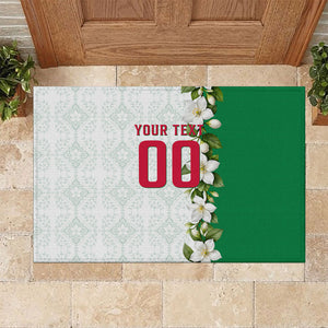 Personalized Algeria Football Desert Fox Rubber Doormat Desert Fox Mascot Soccer Art With Floral Jasmine And Flag