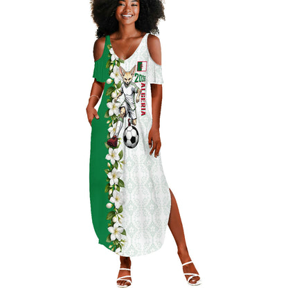 Personalized Algeria Football Desert Fox Summer Maxi Dress Desert Fox Mascot Soccer Art With Floral Jasmine And Flag