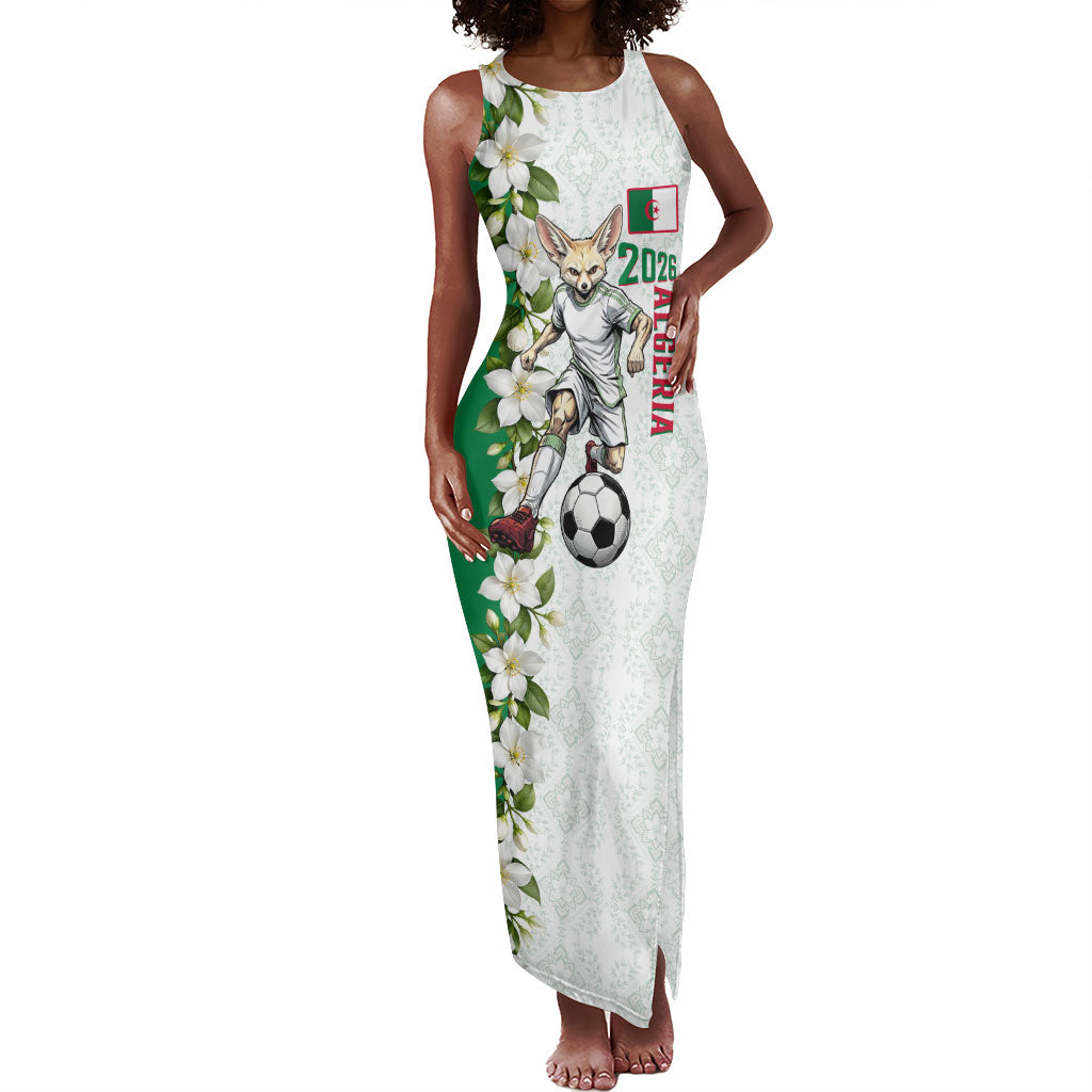 Personalized Algeria Football Desert Fox Tank Maxi Dress Desert Fox Mascot Soccer Art With Floral Jasmine And Flag
