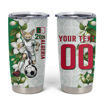 Personalized Algeria Football Desert Fox Tumbler Cup Desert Fox Mascot Soccer Art With Floral Jasmine And Flag
