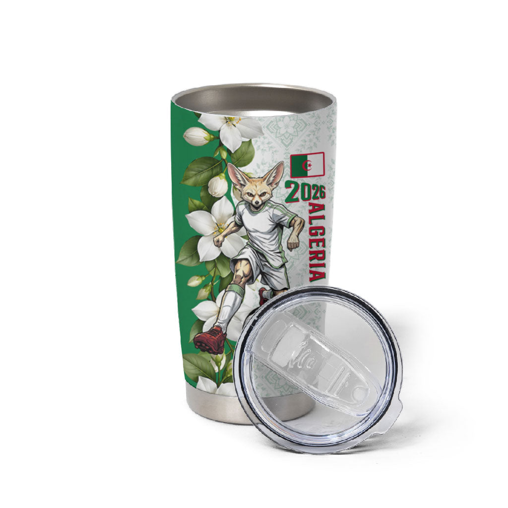 Personalized Algeria Football Desert Fox Tumbler Cup Desert Fox Mascot Soccer Art With Floral Jasmine And Flag