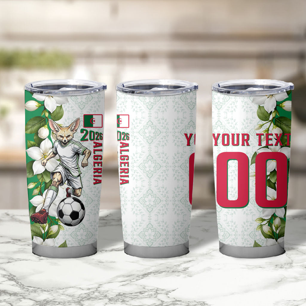 Personalized Algeria Football Desert Fox Tumbler Cup Desert Fox Mascot Soccer Art With Floral Jasmine And Flag