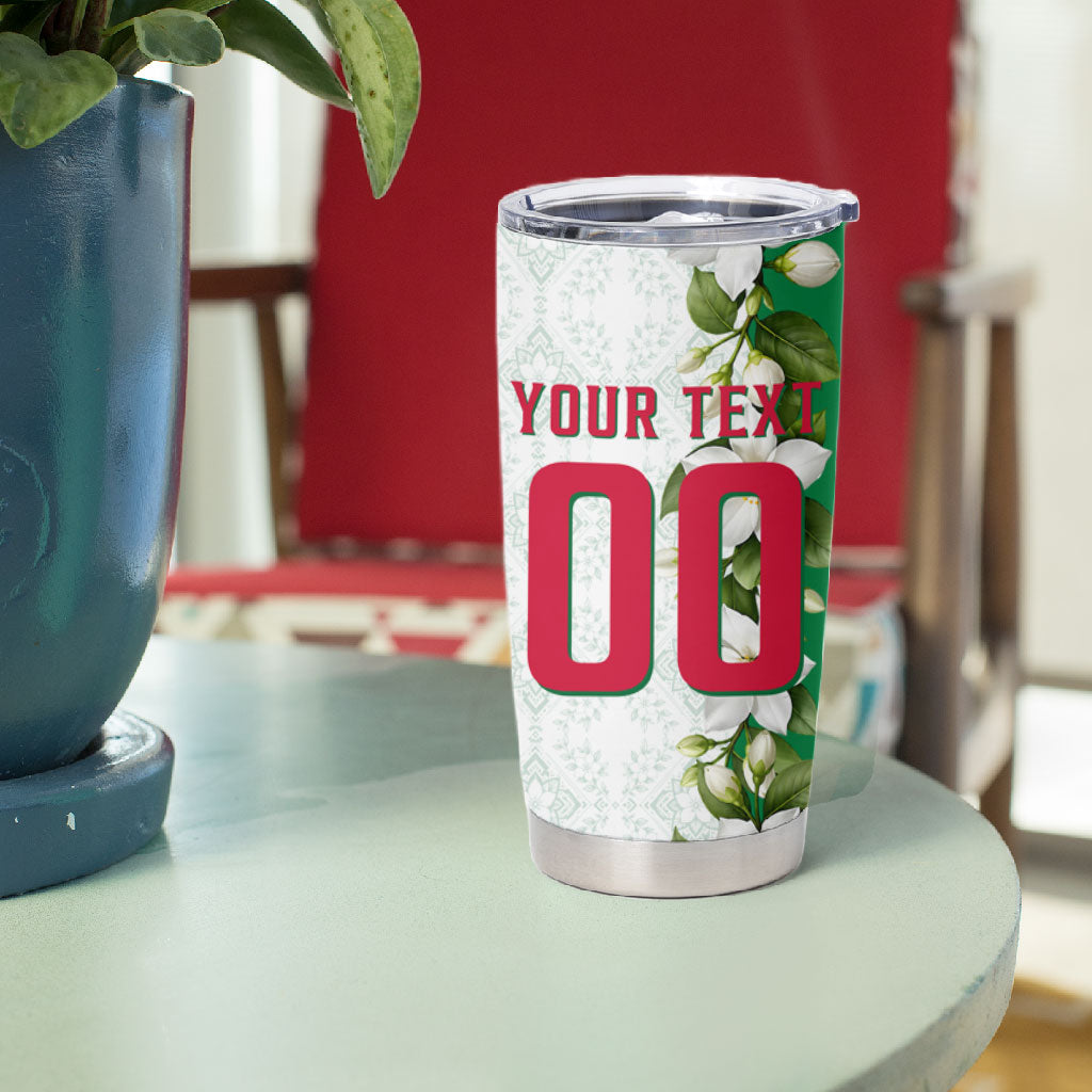 Personalized Algeria Football Desert Fox Tumbler Cup Desert Fox Mascot Soccer Art With Floral Jasmine And Flag