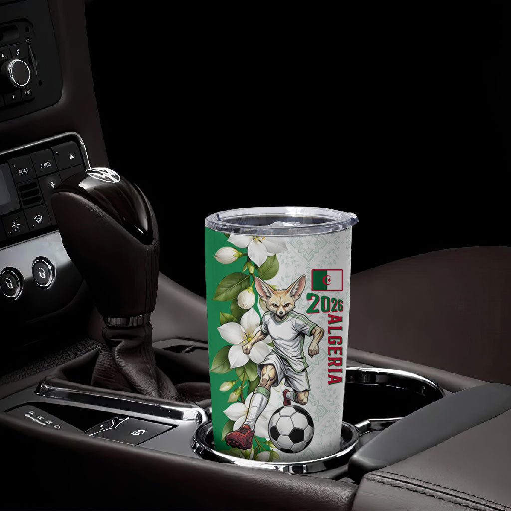 Personalized Algeria Football Desert Fox Tumbler Cup Desert Fox Mascot Soccer Art With Floral Jasmine And Flag