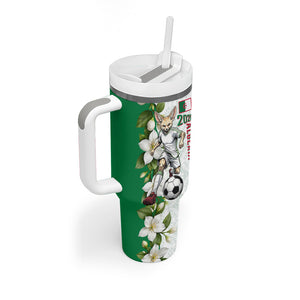 Personalized Algeria Football Desert Fox Tumbler With Handle Desert Fox Mascot Soccer Art With Floral Jasmine And Flag